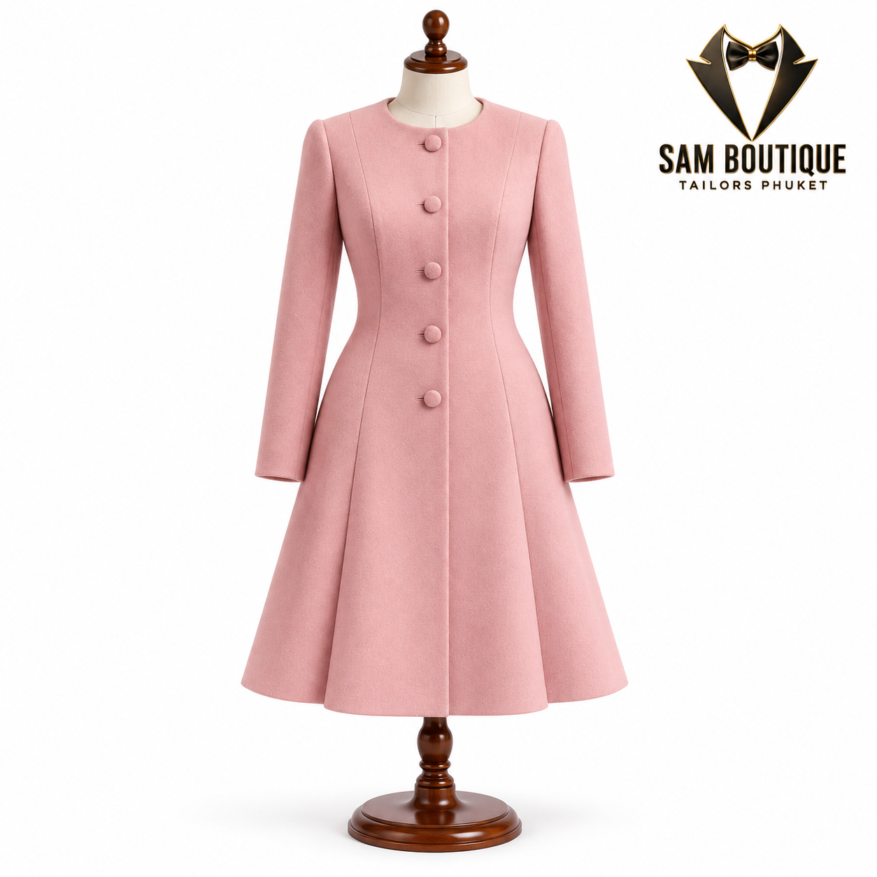 Blush Pink Collarless Coat — made to measure by Sam Boutique Tailors Phuket
