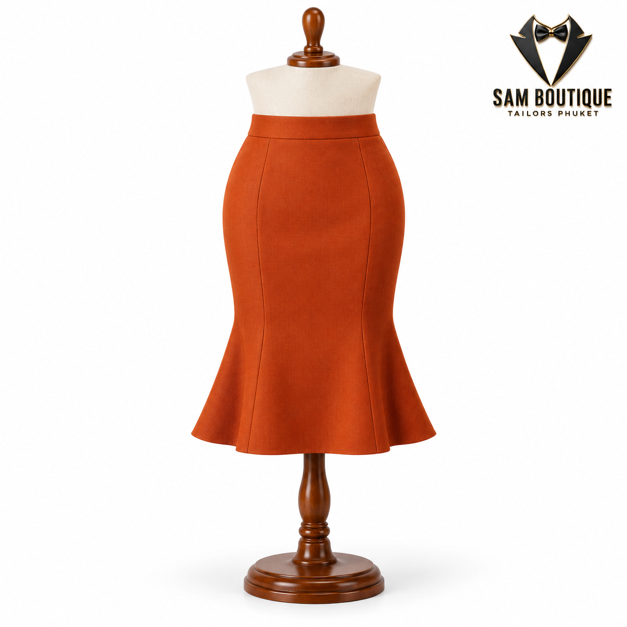 Rust Tailored Mermaid Midi Skirt — made to measure by Sam Boutique Tailors Phuket