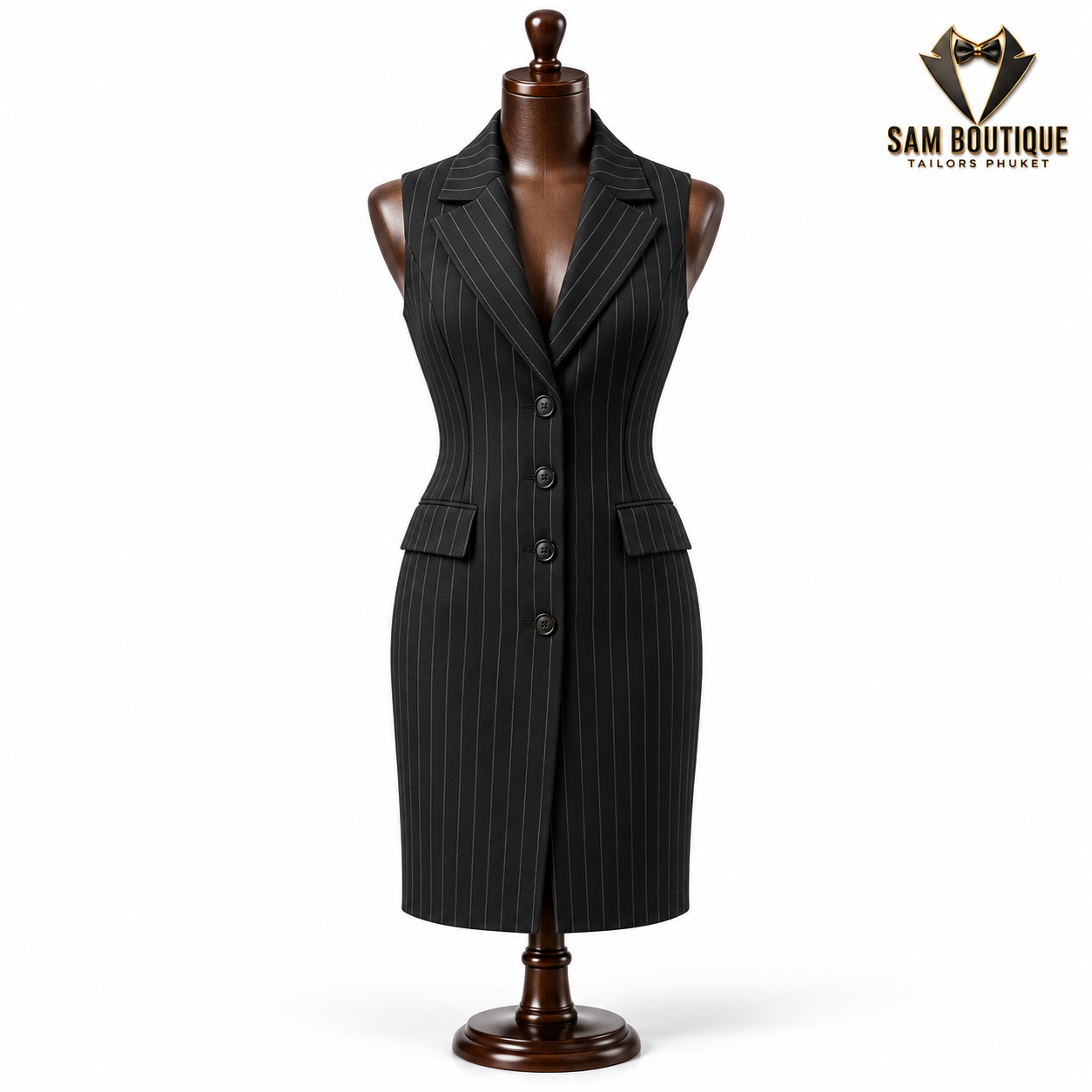 Black Pinstripe Vest Dress — made to measure by Sam Boutique Tailors Phuket
