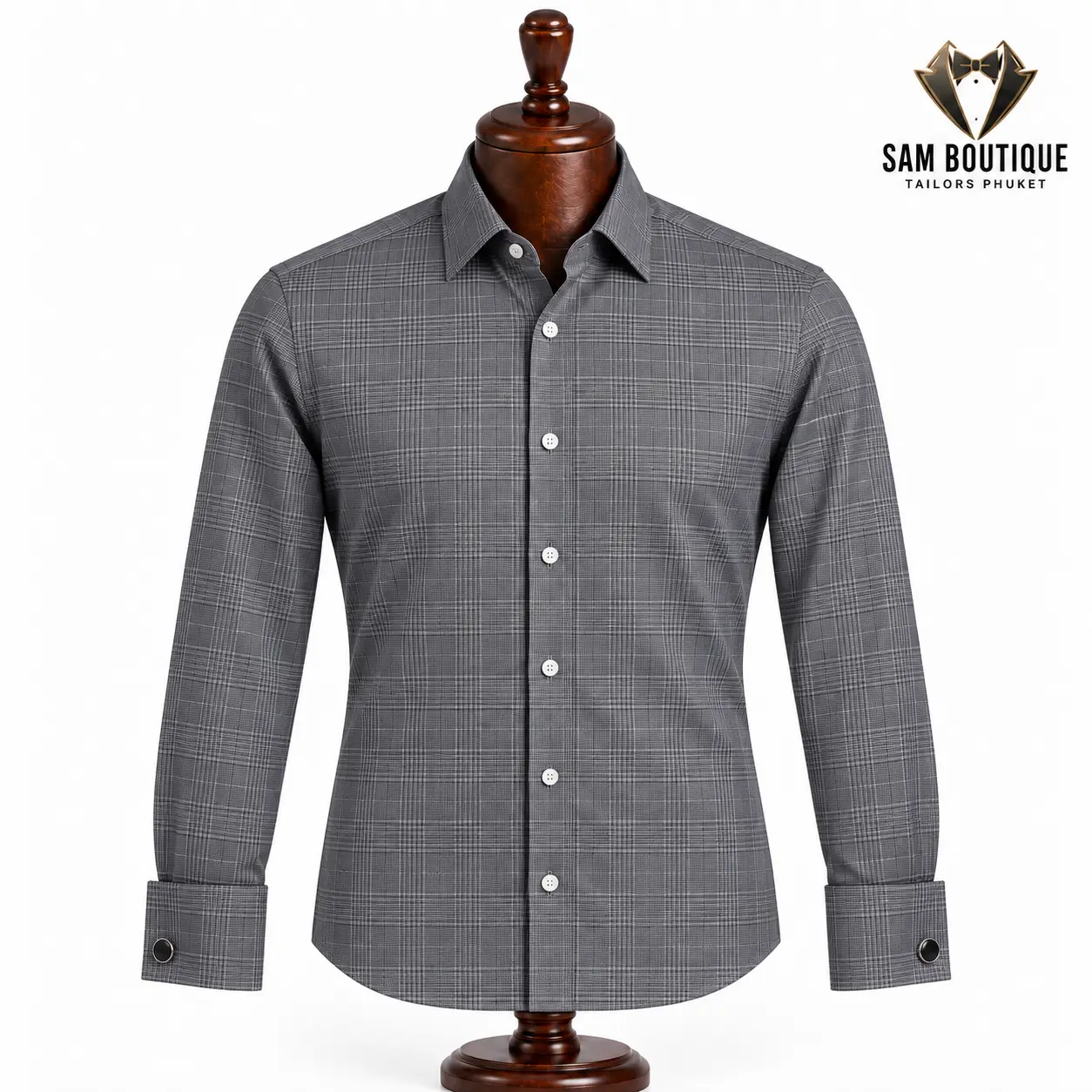 Charcoal Prince of Wales Check Shirt — made to measure by Sam Boutique Tailors Phuket