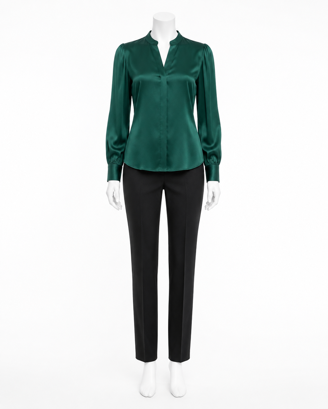 Emerald Satin Blouson Blouse — made to measure by Sam Boutique Tailors Phuket