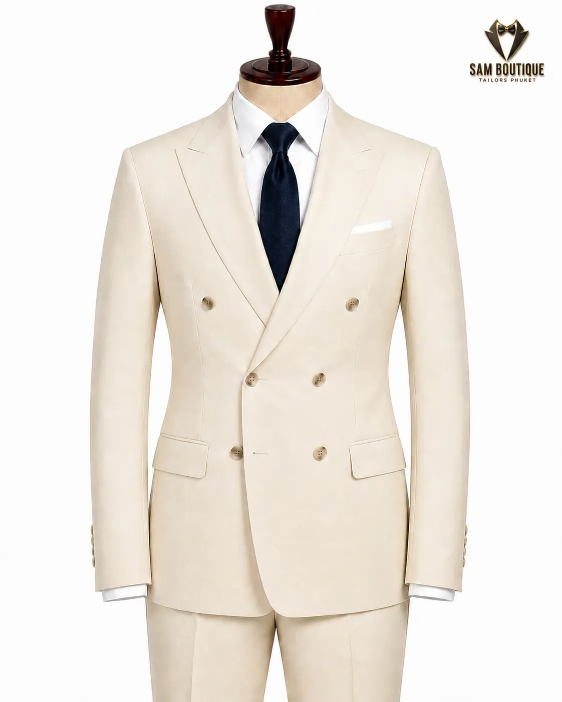 Ivory Double-Breasted Suit — made to measure by Sam Boutique Tailors Phuket