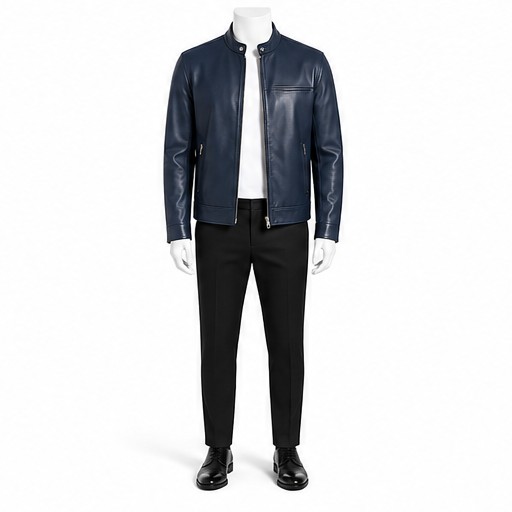 Navy Café Racer Leather Jacket — made to measure by Sam Boutique Tailors Phuket