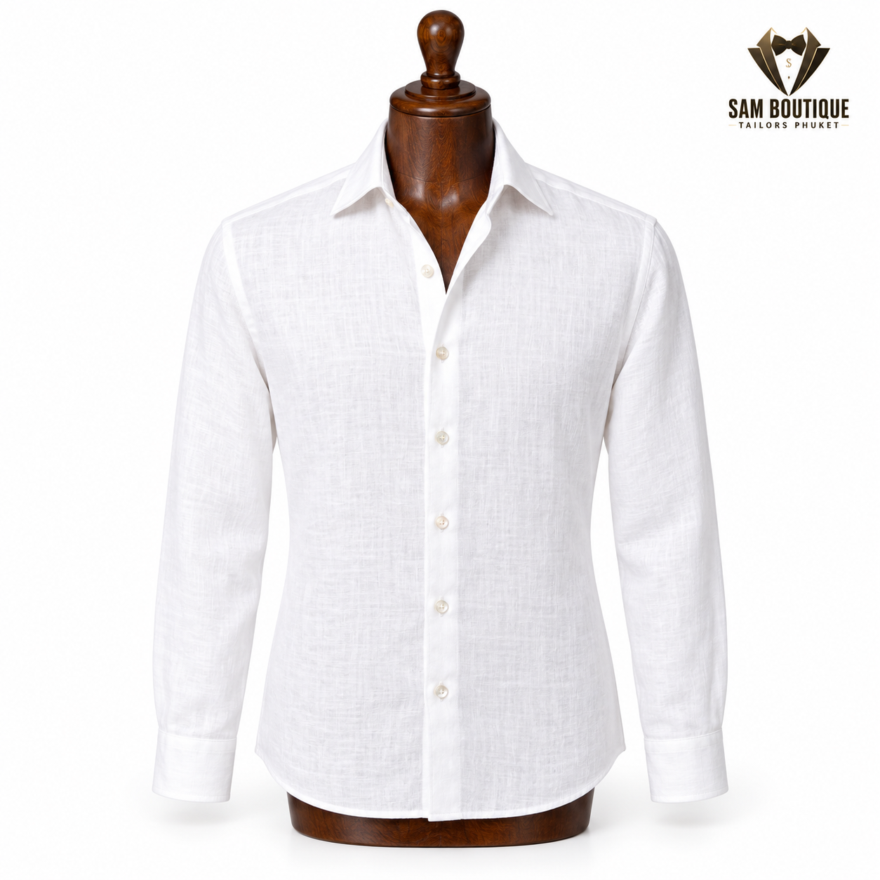 White Linen Resort Shirt — made to measure by Sam Boutique Tailors Phuket