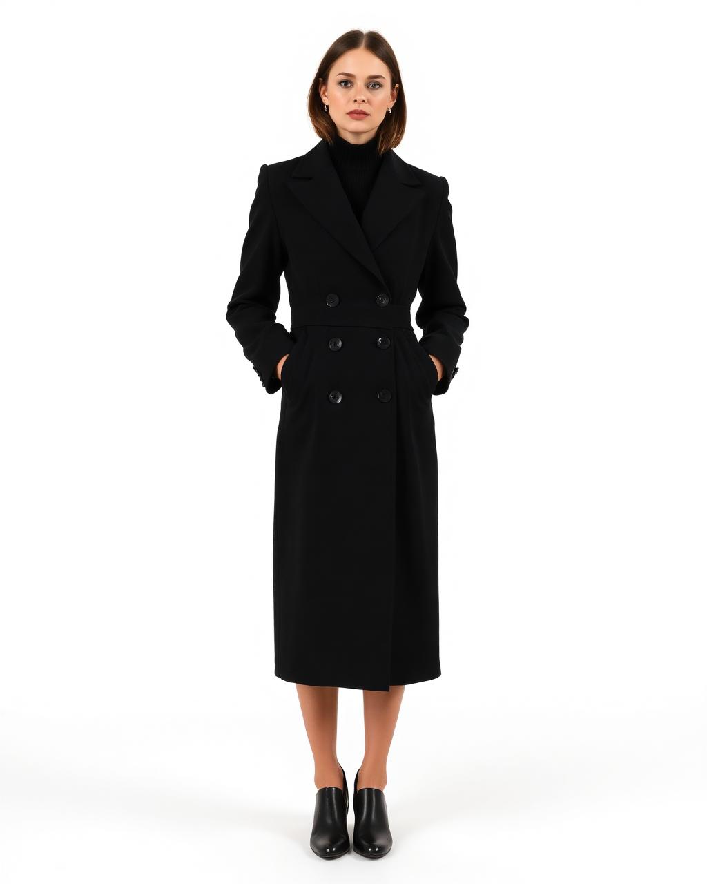 Black Double-Breasted Coat — made to measure by Sam Boutique Tailors Phuket